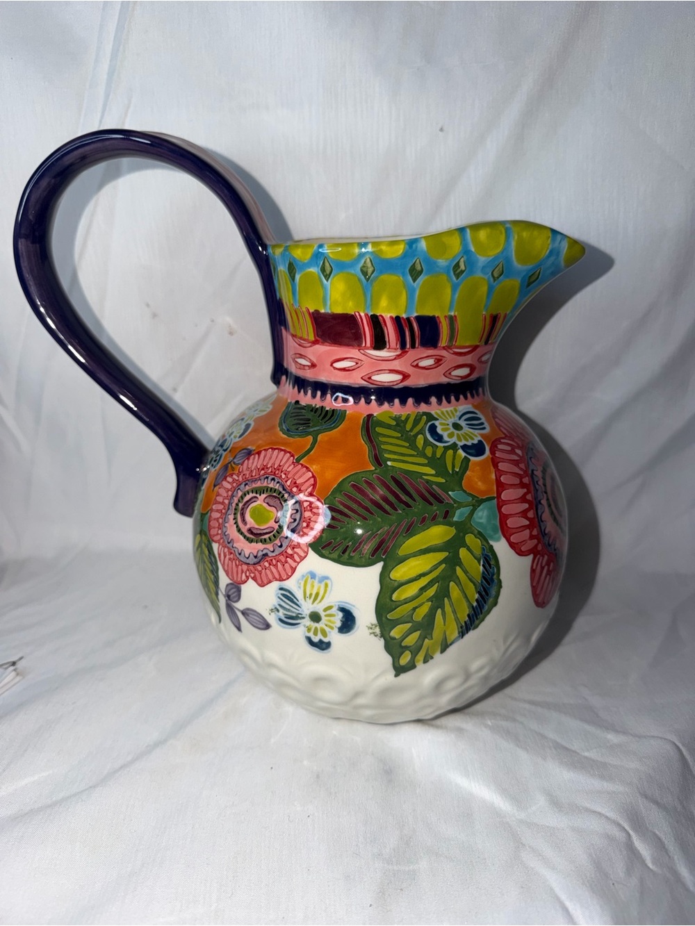 Vibrant Anthropologie "Amazon Dreams" Stoneware Pitcher - Picture 3 of 10